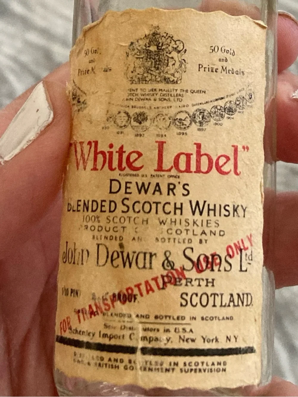 White Label Dewars Miniature Blended Scotch Whisky Bottle - EMPTY